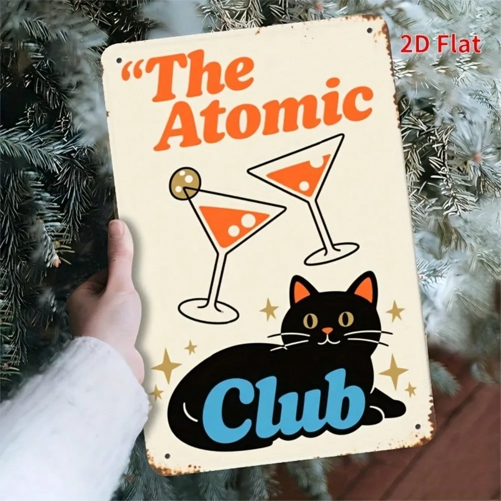 

The Atomic Club Flat Iron Metal Sign - Weatherproof 2D Wall Art for Indoor Outdoor Garage Man Cave Bar Decor