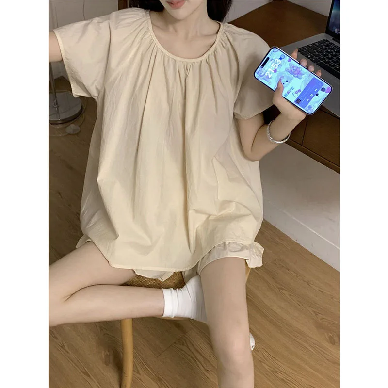 Ruffles Sleepwear Women Pajama Sets Korean Piiama Sets 2 Pieces Summer Night Wears Solid Short Sleeve Pyjamas Home Suit 2024 New