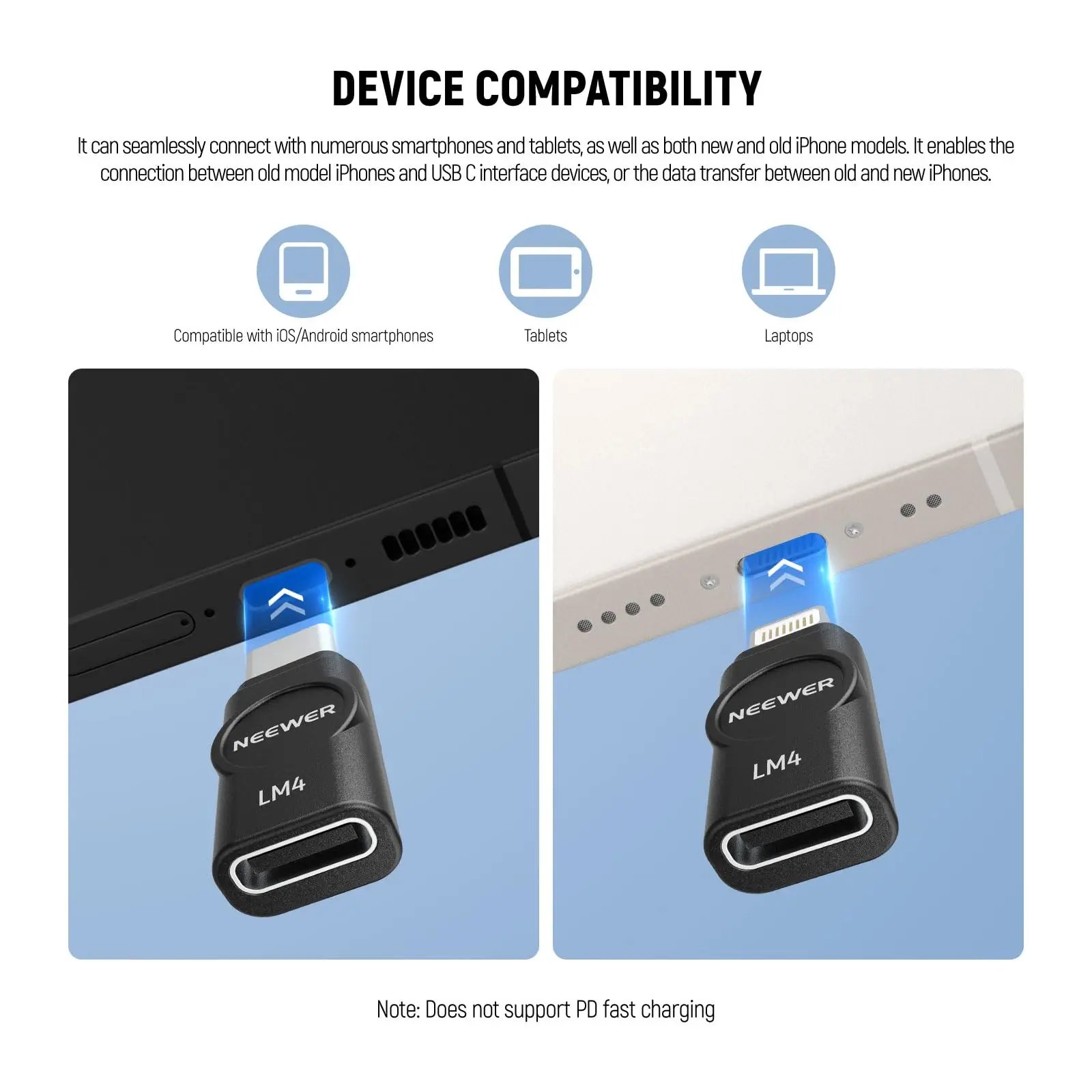 Neewer LM4 USB Type C OTG Adapter Set (2 Pack), USB C to USB C + USBC to iOS for iPhone iPad Android Phone CM28 Pro CM28 Ultra - Image 5