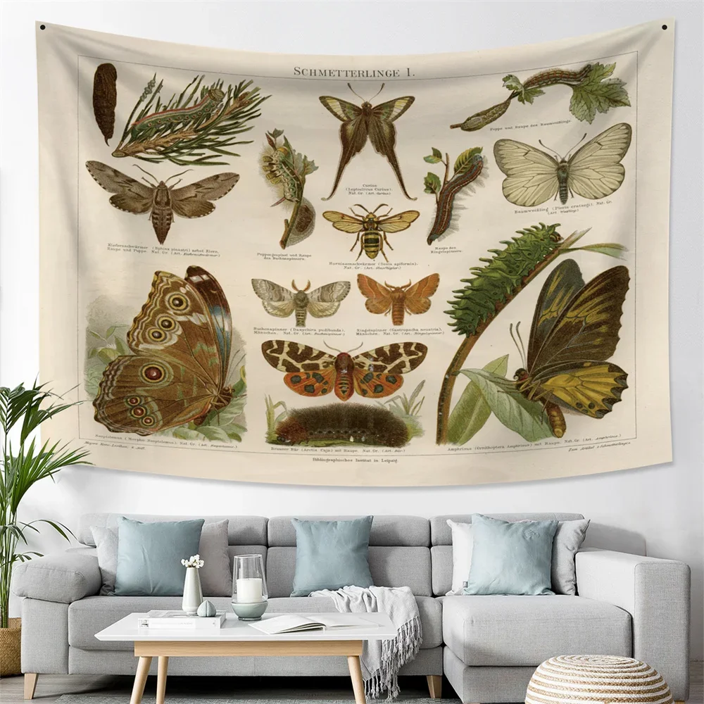 Butterfly Tapestry Wall Hanging Botanical Flower Leaf Hippie Tapestries Colorful Living Room Blanket Home Decor Background