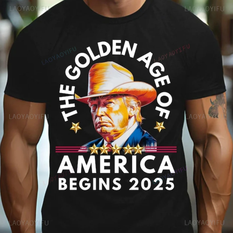 Trump Inauguration Day January 20 2025 Graphic T Shirts Digital Golden Age for America Begins Woman Man Cotton T-shirt Camisetas