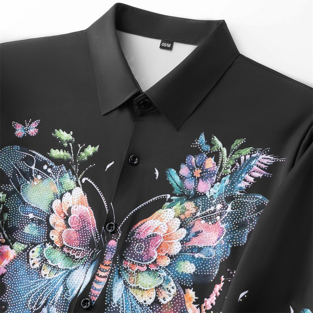 Luxo borboleta diamante camisa masculina high end negócios camisa social manga longa magro banquete festa boate desempenho trajes