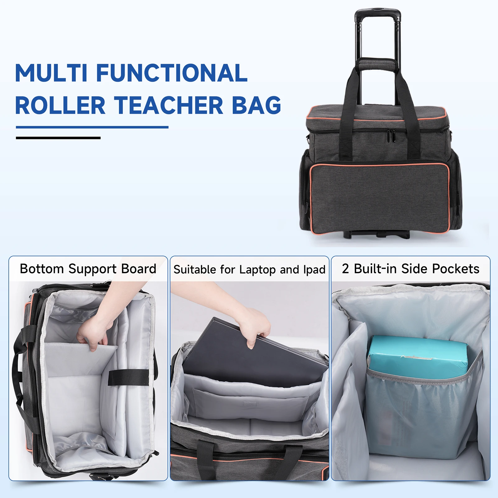 

Black large capacity travel suitcase with rolling handle, travel storage box