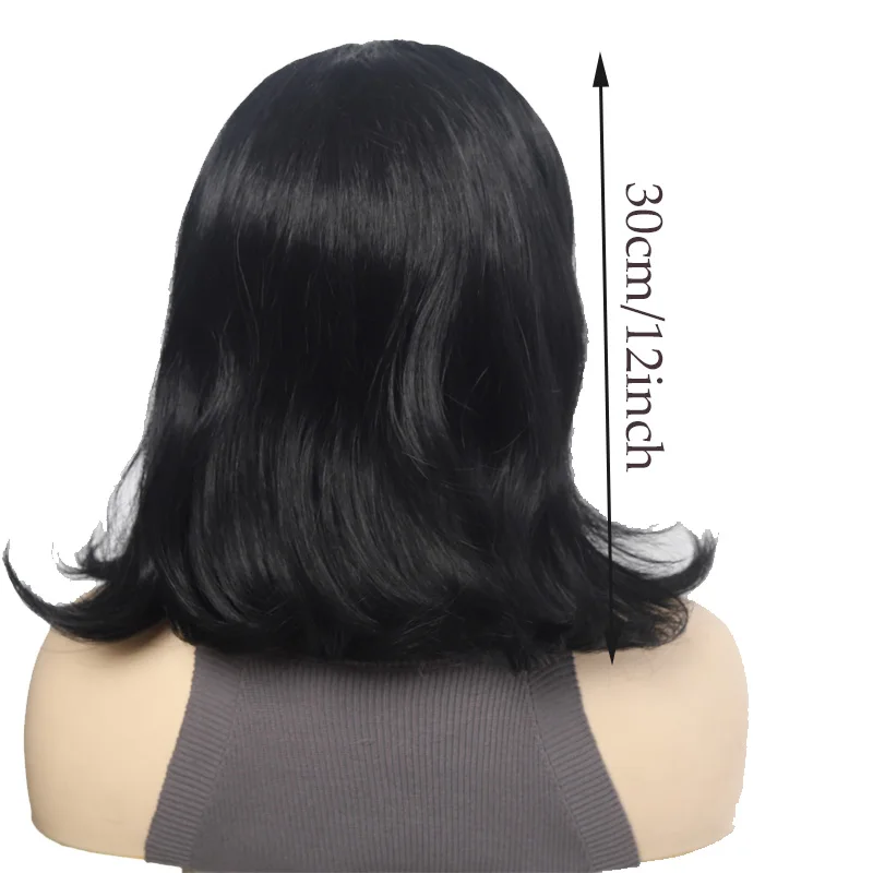 Synthetic Black Wig for Women, Medium Length Flip Out Bob Wig with Straight Bangs, Natural Daily Cosplay Hair Wig