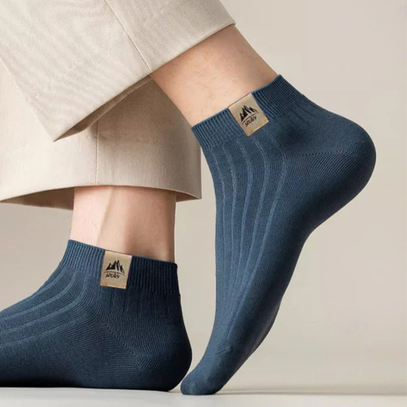 5 أزواج من الجوارب الرجالية البسيطة المريحة والقابلة للتنفس، جورب كاحل ناعم منخفض القطع عالي الجودة ممتص للعرق بلون سادة للرجال #5