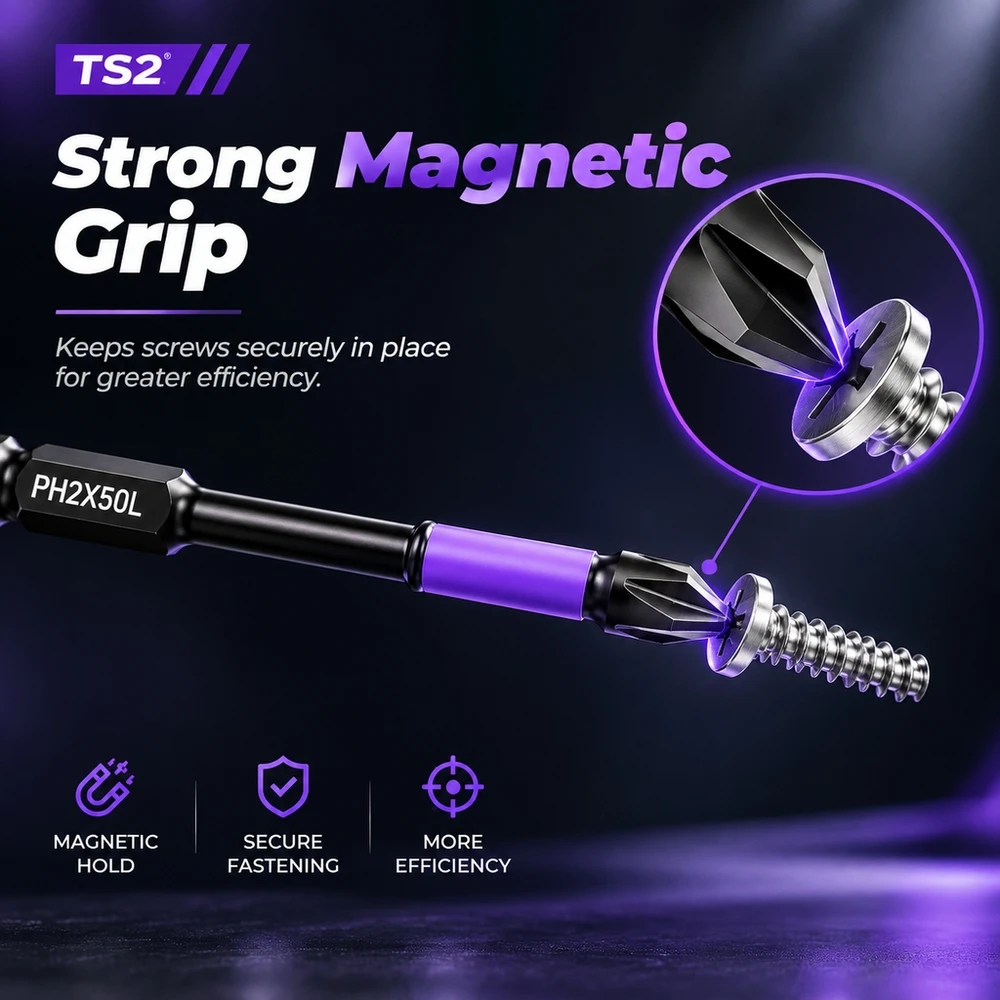 Magnetic Phillips Screwdriver Bits Set D1 Steel Anti Slip 1/4 Inch Hex Shank Quick Change for Power Hand Tools