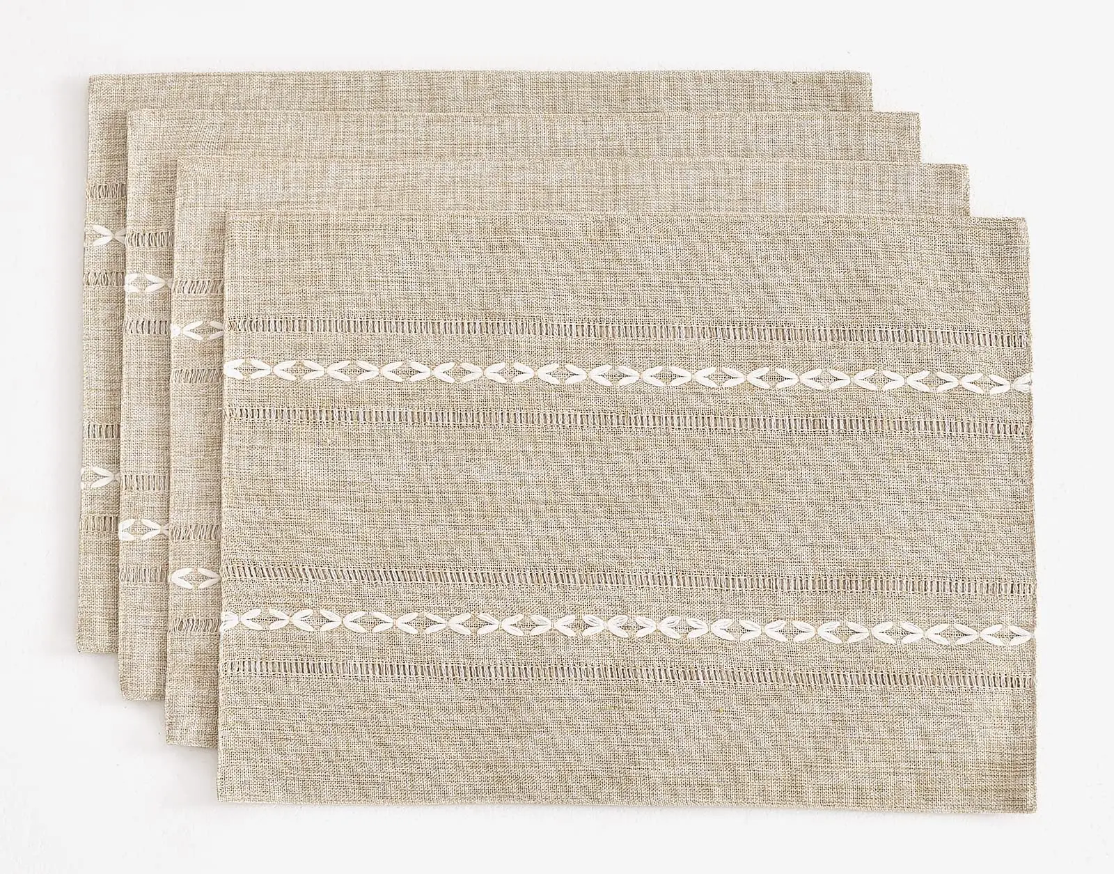 Cotton Linen Placemats, Rustic Hemstitch Place Mats for Kitchen Table, Heat Resistant, 12x20 Inch, Set of 4