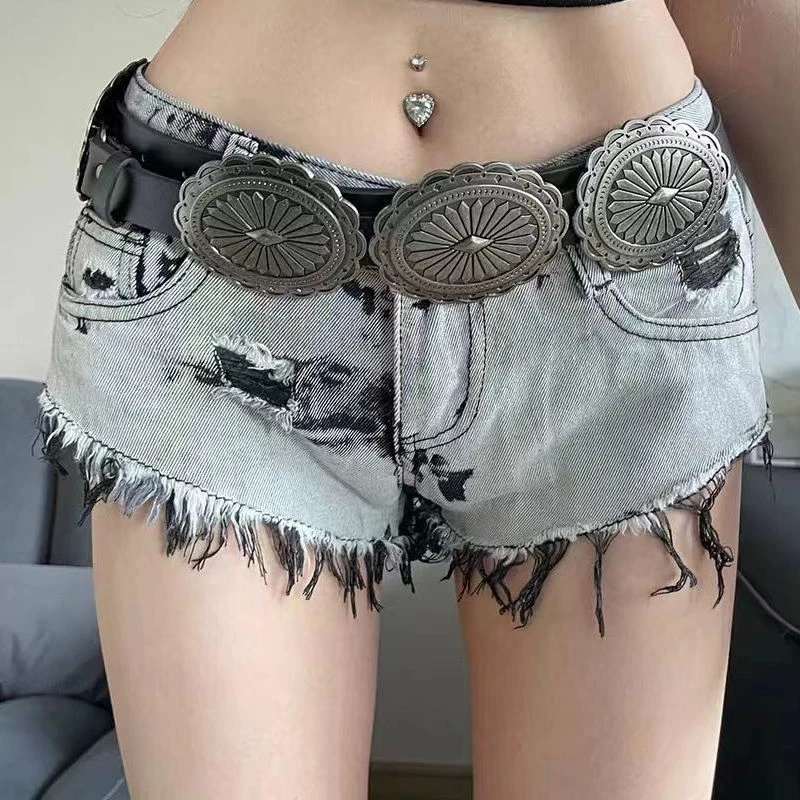 

Retro Hot Girls New Style Jeans for Women with Low Waist Ripped Burrs Hot Personality