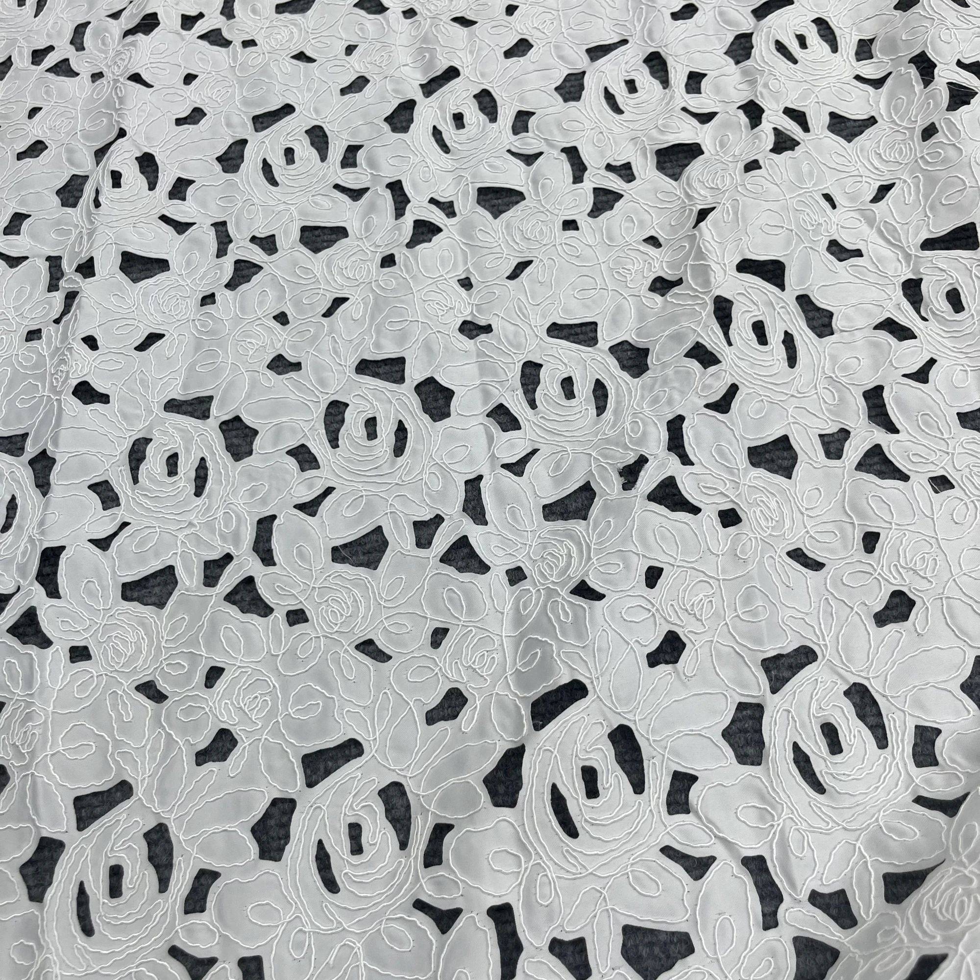 Simple Cut-Out Design  Satin Lace Embroidery  Wedding Dress Design Fabric, Designer Clothing Fabric