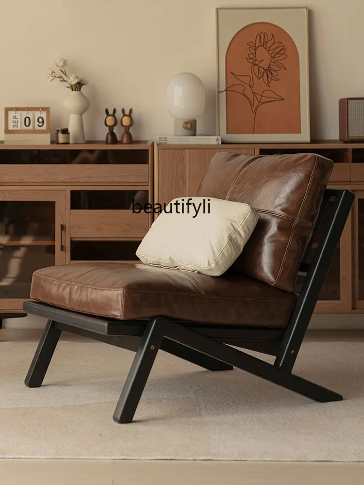 Solid Wood Lazy Sofa Home Armchair Light Luxury Balcony Leisure Chair