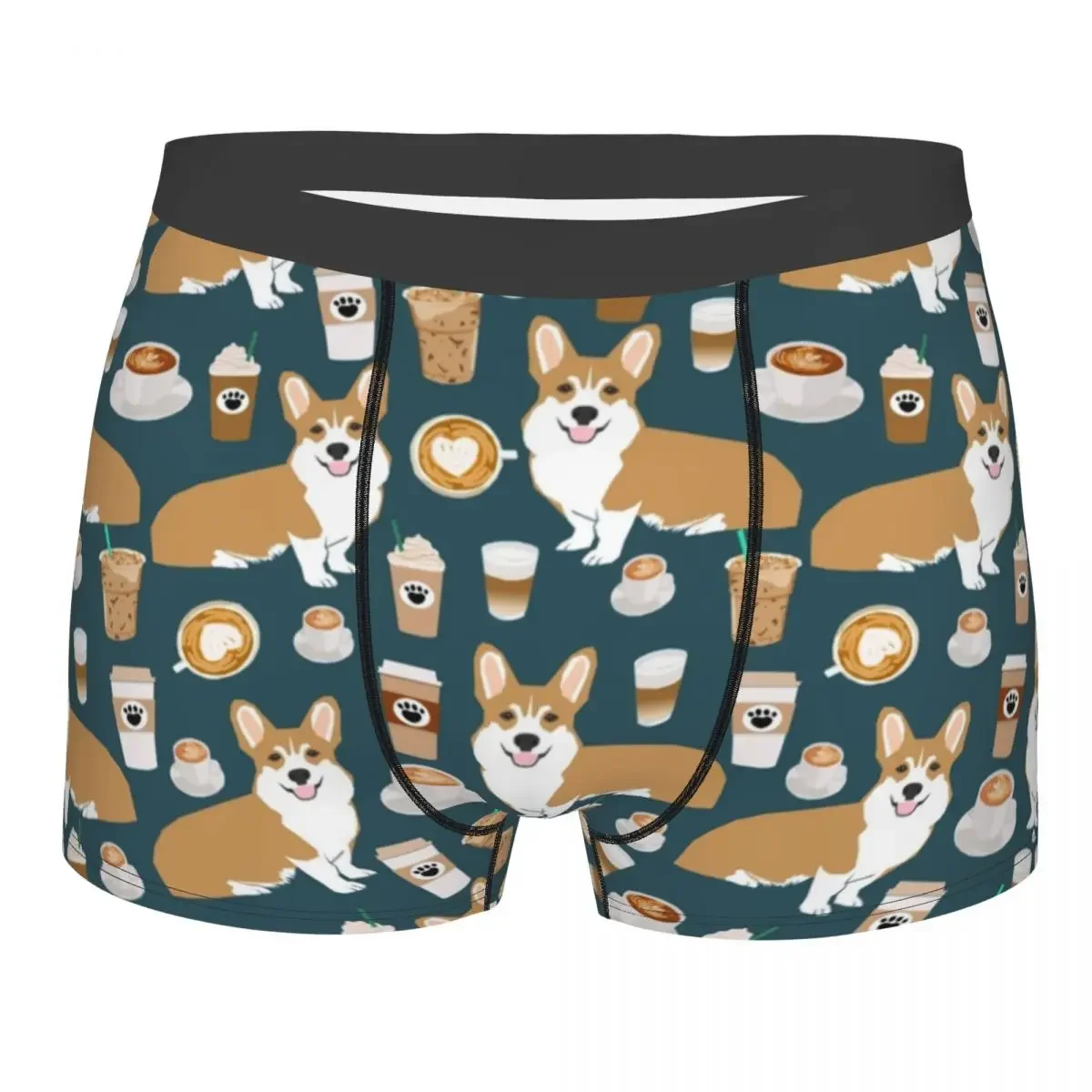 Male Sexy Coffee Welsh Corgi Dog Underwear Boxer Briefs Breathbale Shorts Panties Underpants