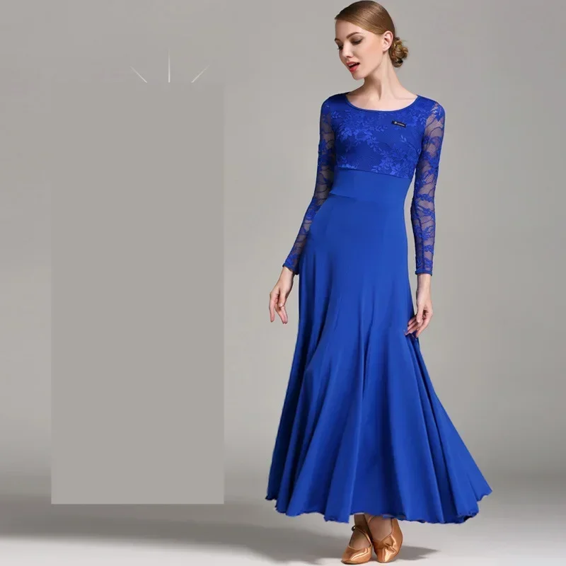 Wysokiej jakości sukienki do tańca towarzyskiego dla dorosłych, standardowe, z koronkowymi rękawami, spódnica do flamenco, tanie damskie sukienki sceniczne do walca i tańca towarzyskiego.