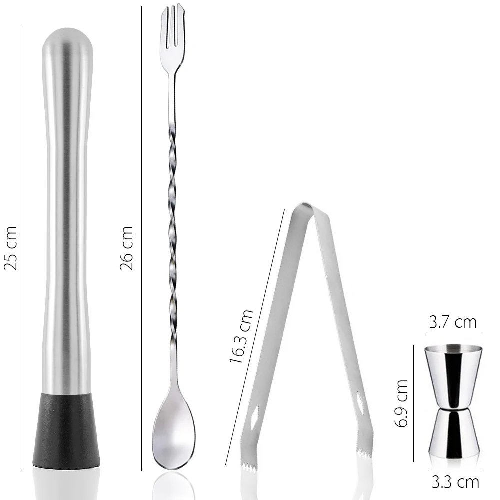 Stainless Steel Muddler for Drinks, Cocktail, Professional Home Bar Tool Set, Mixing Spoon, Ice Grip for Making Mojitos