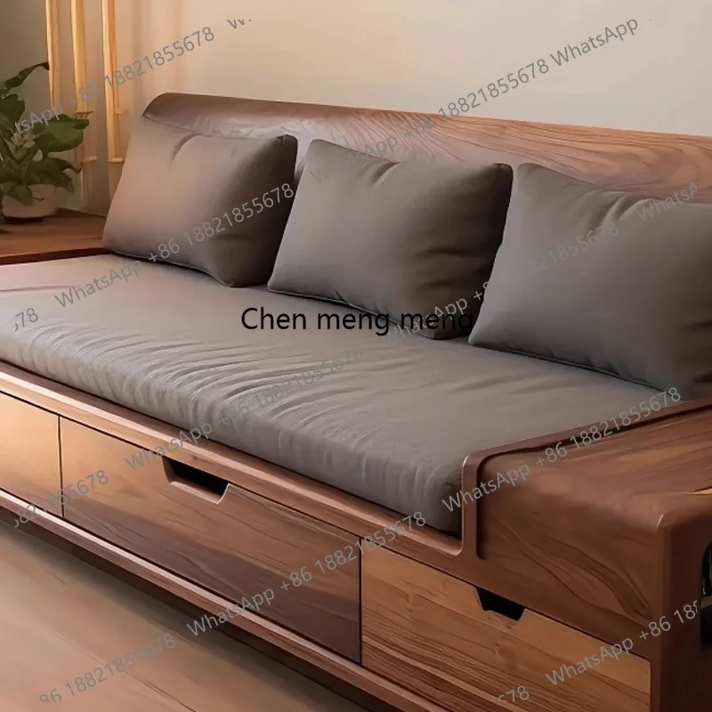 LHY26 ssNew Chinese black walnut sofa combination winter and summer dual-purpose solid wood straight row, living room modern fur