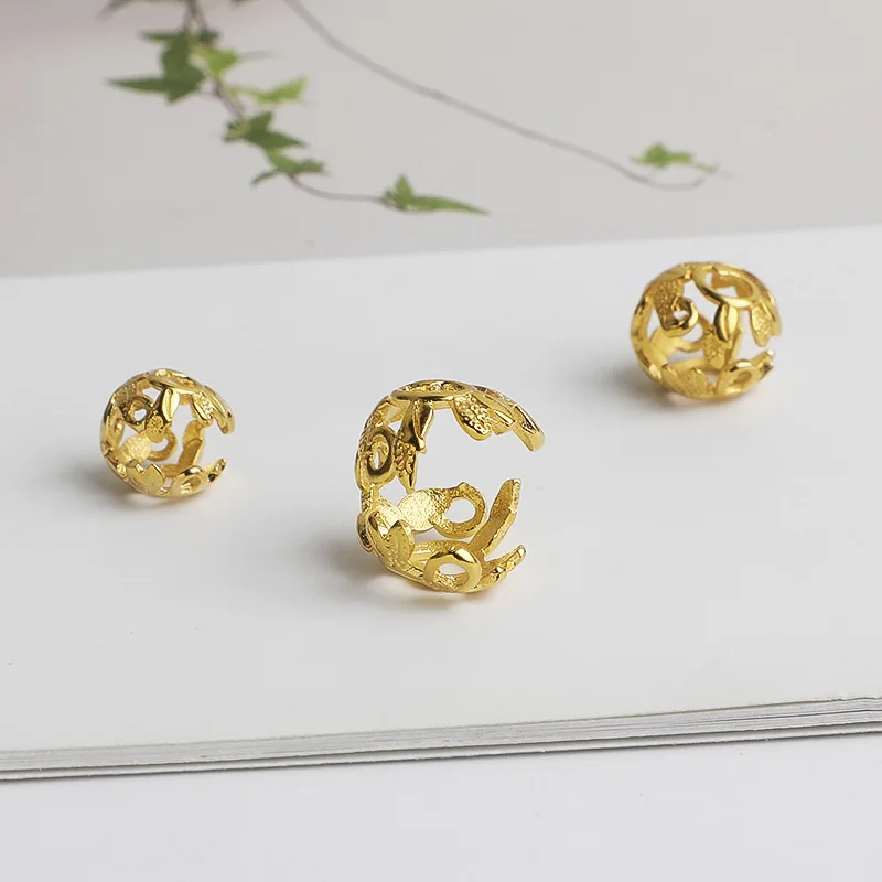 

1pc/Lot 925 Sterling Silver Hollow Half Cover Bead Caps Fit8/10/12mm Plated Gold Jewelry Crystal Beads Cover Frame DIY Bracelets