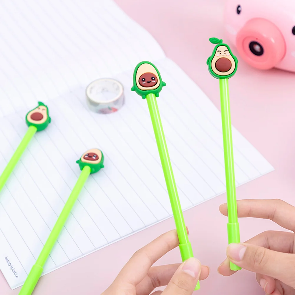 20 Pcs Signing Refillable Ink Pen Avocado Gel Student Ball Point Refillable Ink Pens Ballpoint Girls Stationary Cartoon Metal