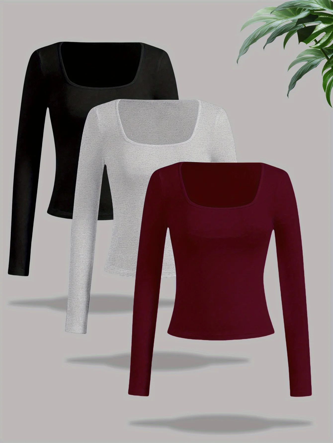 

75/2000 Комплект из трех предметов: повседневная футболка с круглым вырезом и длинными рукавами, модный женский топ для повседневной носки, удобная ребристая ткань