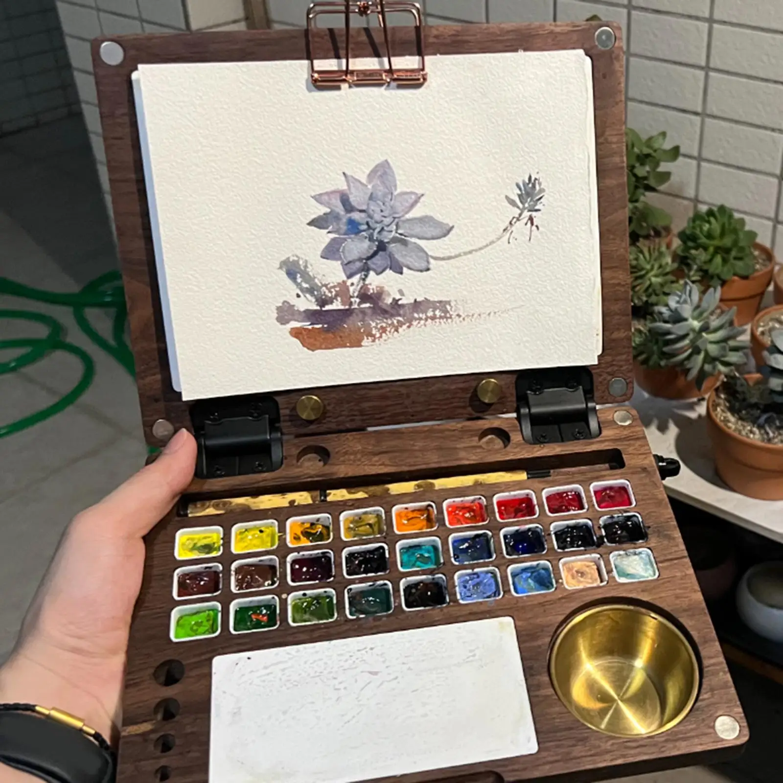 Portable Travel Watercolor Painting Palette Outdoor Sketching Wooden Paint Case Paint Tray DIY Watercolor Paint Palette Box