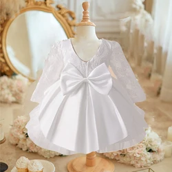 Toddler Girls 1st Birthday Princess Gown Party Dress For Baby Kids White Bow Tulle Evening Clothes Infant Summer Holiday Costume