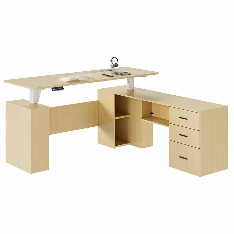gs-Wooden Luxury Manager BOSS Executive Ergonomics Standing Desk Automatic Convertible Durable Height Adjustable Sit Stand Desk