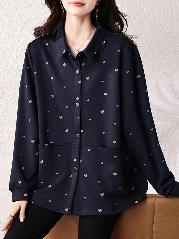 سترة نسائية كاجوال فضفاضة ومفتوحة بأزرار لأعلى وياقة مقلوبة، ملابس خارجية متعددة الاستخدامات لجميع المواسم