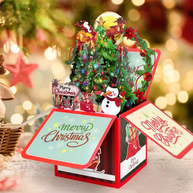 Carte de vœux pop-up à faire soi-même, carte de message de Noël pour les collègues, carte de message pour la famille, carte de Noël 3D, carte de message pour le Nouvel An, décoration pour fêtes et jours fériés.