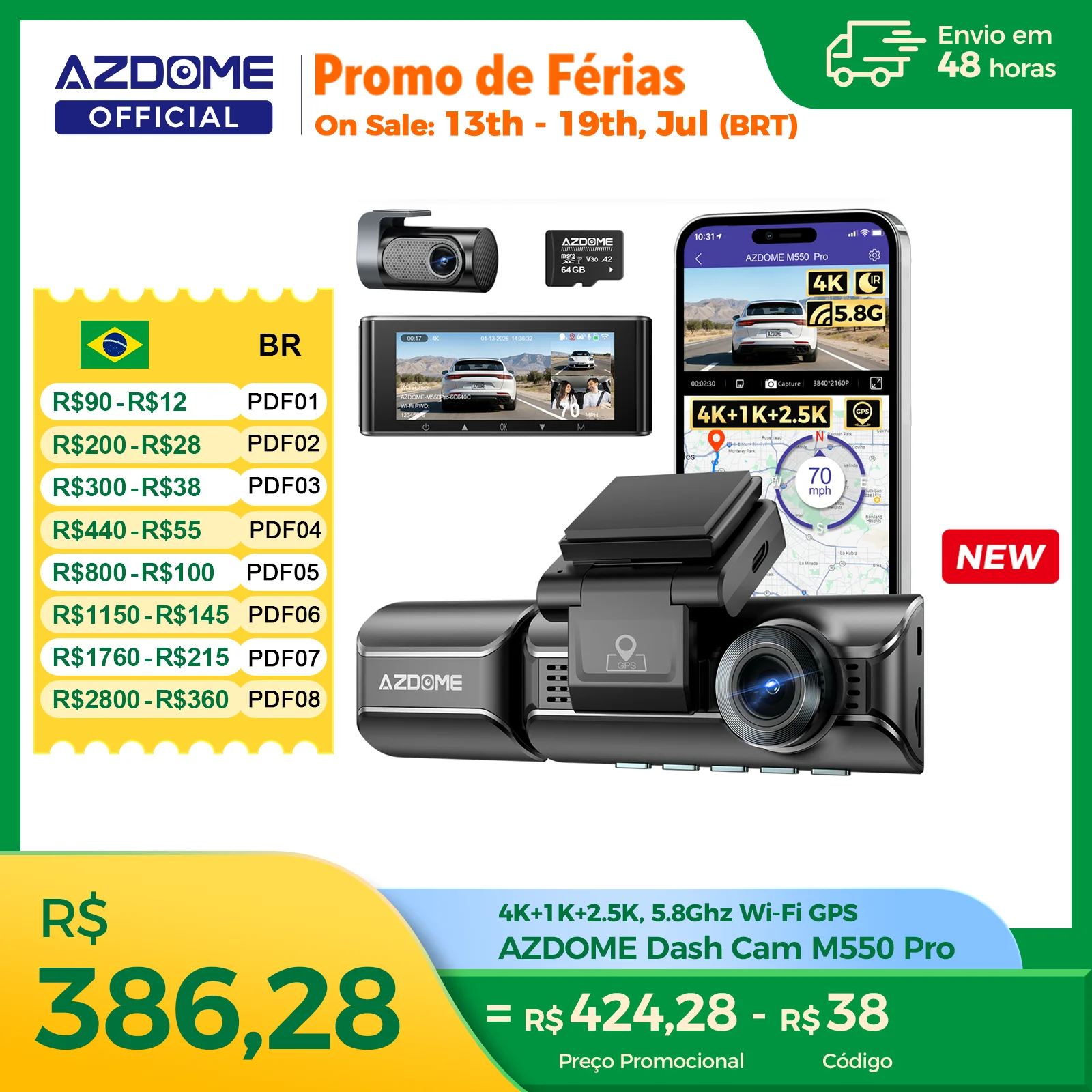 Atualizar azdome m550 pro traço cam 4k frente dashcam auto 5.8ghz wi-fi gps g-sensor carro dvr 6 ir visão noturna monitor de estacionamento