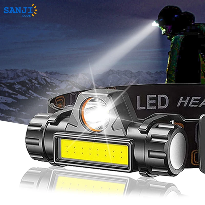 XPE+COB Mini Strong Light Headlight USB Rechargeable LED Strong Magnetic Adsorption Outdoor Waterproof Dual Light Work Headlight