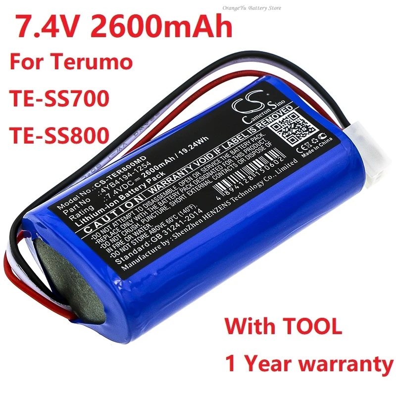 

Cameron Sino 2026 NEW 7.4V 2600mAh/3400mAh Medical Battery for Terumo TE-SS800 Infusion Pump, TE-SS700, TE-LF600 +TOOL