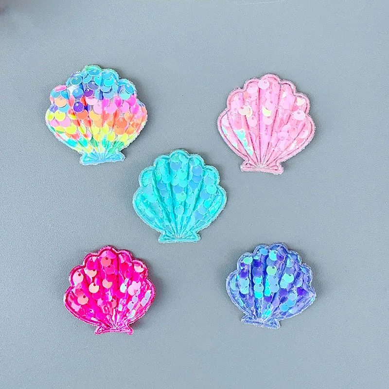 1 Stück 45*45mm Muschel-Applikationen mit Pailletten, bestickte Aufnäher für Kleidung, Hüte, Nähen, DIY-Kopfbedeckungen, Haarspangen, Deko-Accessoires