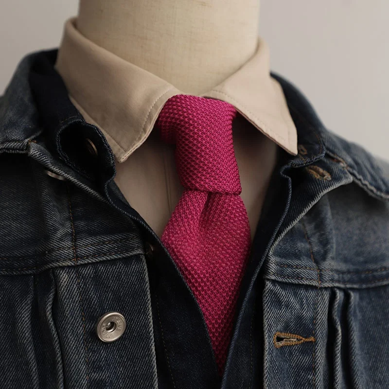 6CM 핑크 레드 니트 넥타이 남성 슬림 패션 넥타이 니트 타이 남녀 웨딩 데일리 캐주얼 넥타이 니트 크라바타
