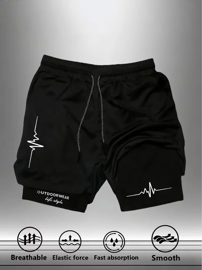 New Men's Running and Sports Shorts Gym Training 2-in-1 Quick drying Multi functional Double layered Promotion Latest Hot Sale