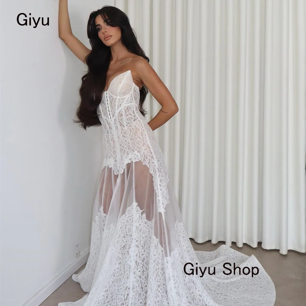 

Giyu Modern Style Lace Followers Wedding Dress For Woman V-Neck Floor-length Vestidos Novias Boda Bridal Gown Evening Dress