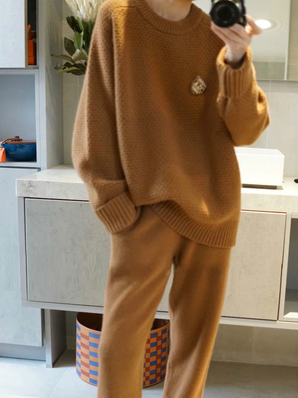 Pull en cachemire épais à col rond, série lourde, polyvalent et avancé au quotidien, délicat, doux, grand profil