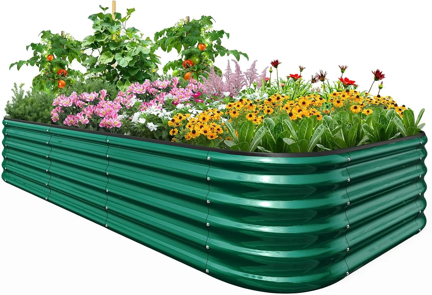 

Galvanized Raised Garden Bed Kit, 8x4x1.5 ft Oval Metal Planter Box Tall for Vegetables Outdoor Backyard, Rubber Strip Edging In