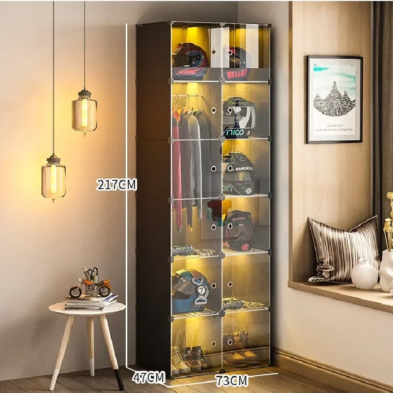 Motorcycle Hat Dustproof Storage Cabinet Home Foldable Clothes Hook Shelf Transparent Plastic Handmade Model Display Rack