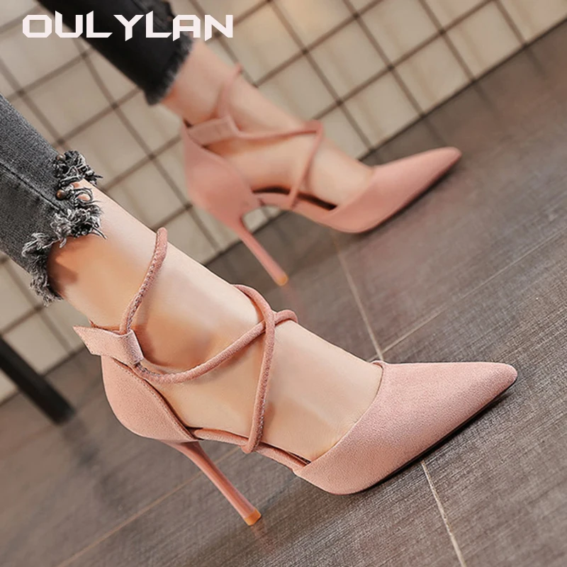 Oulylan Four Seasons Women's Suede High Heels 2024New Pointed Stiletto Fashion Sexy Black Wedding Shoes Nude Bridal Shoes