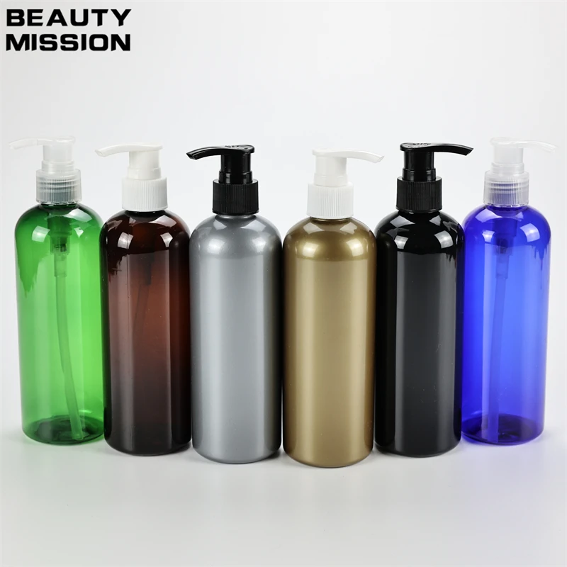 Golden Grey 300ML X 20 Empty Plastic Round Shoulder Bottle With Lotion Pump Liquid Soap PET Container For Personal Care Cosmetic