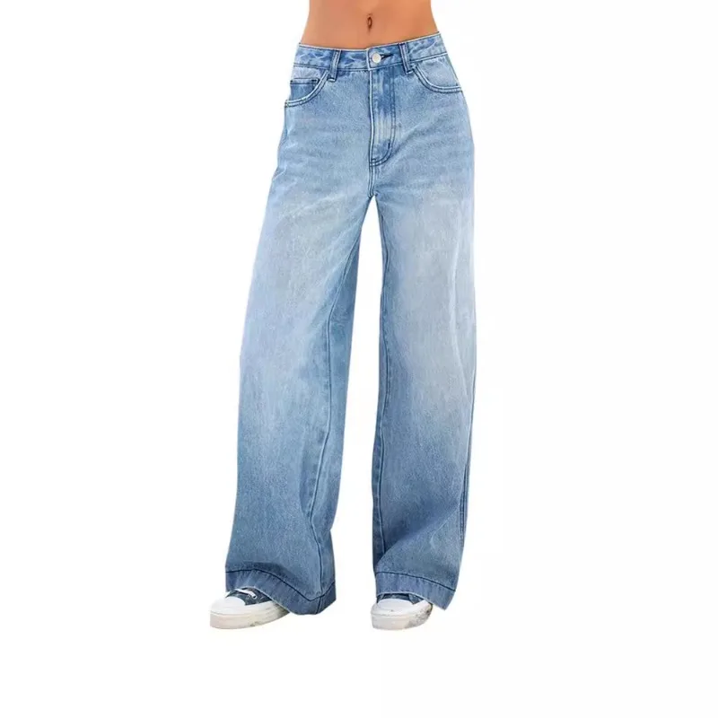

European American Cross-border Trade Casual Loose Wide-leg Jeans Women's Factory Direct Sales Long Pants Fashionable Individual