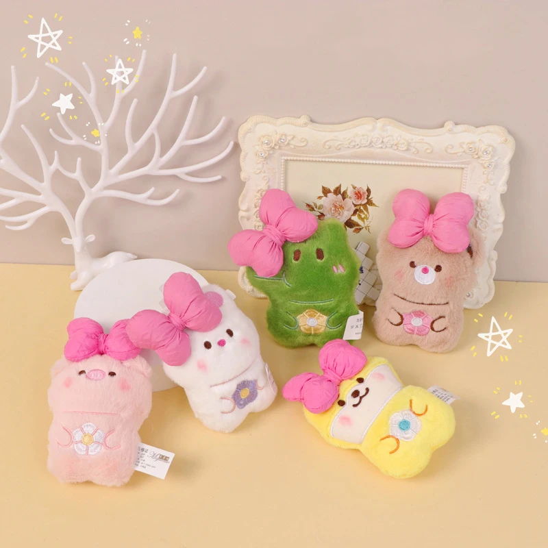 Cartoon Cute Pink Bow Small Animal Series Plush Doll Keychain Pendant Creative Ins Small Fresh Bow Plush Backpack Pendant