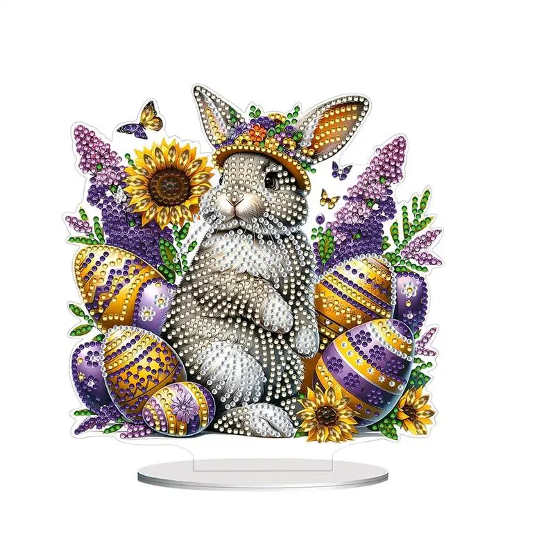 Tabletop Painting Easter Bunny Acrylic Arts Rhinestone Desk Placement Ornament Double Sided Stand Up Gem Painting Craft For Kids