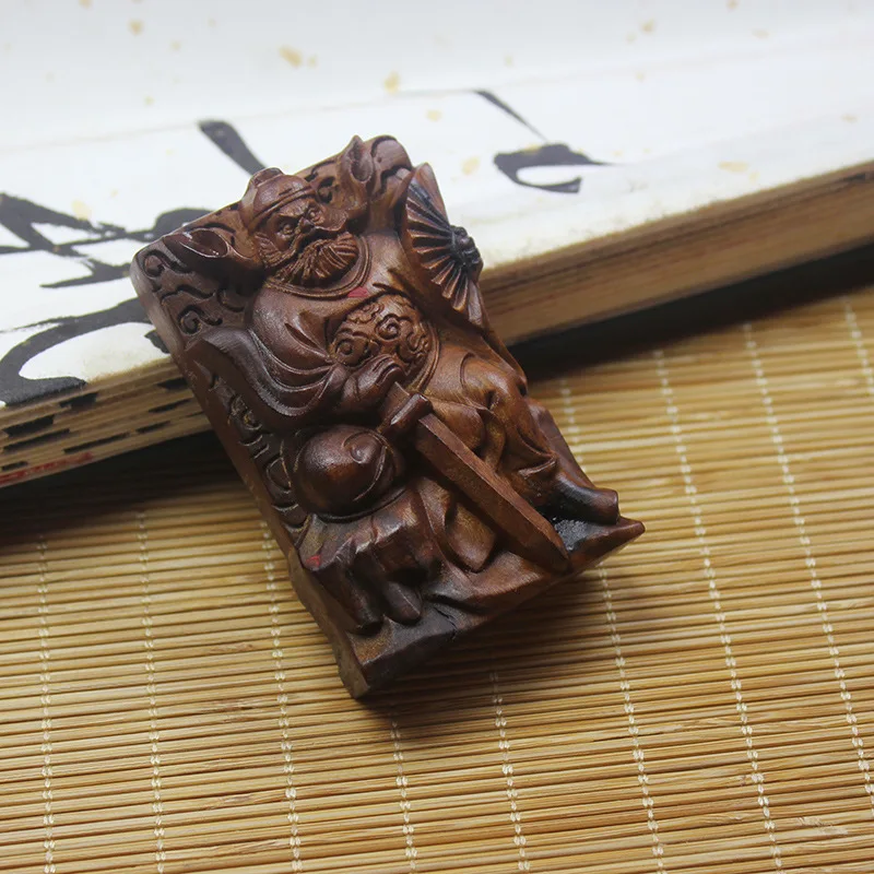 Thunderstruck Jujube Wood Carved Zhong Kui Pendant Cinnabar Inscribed Chinese Taoist Amulet Good Luck Blessing Ward Off Evil Jew
