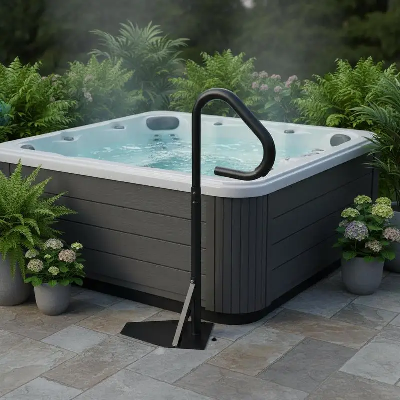 Rampe de sécurité pour spa, 54,2x37x144,7 cm, pivotante à 360° °   Hauteur réglable 89-144,7 cm, charge 272 kg, anti-rouille, aluminium, base de montage coulissante pour intérieur/extérieur
