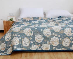 Bohemia Flower Lucky Cat Cotton Quality Double-Sided Bedspread Throw Blanket Tapestry Outdoor Camp Travel Beach Towel Sofa Cover