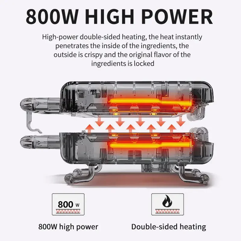 Houselin 800W toster, toster i elektryczna prasa do Panini z nieprzywierającymi płytkami, fajny uchwyt dotykowy, czarny