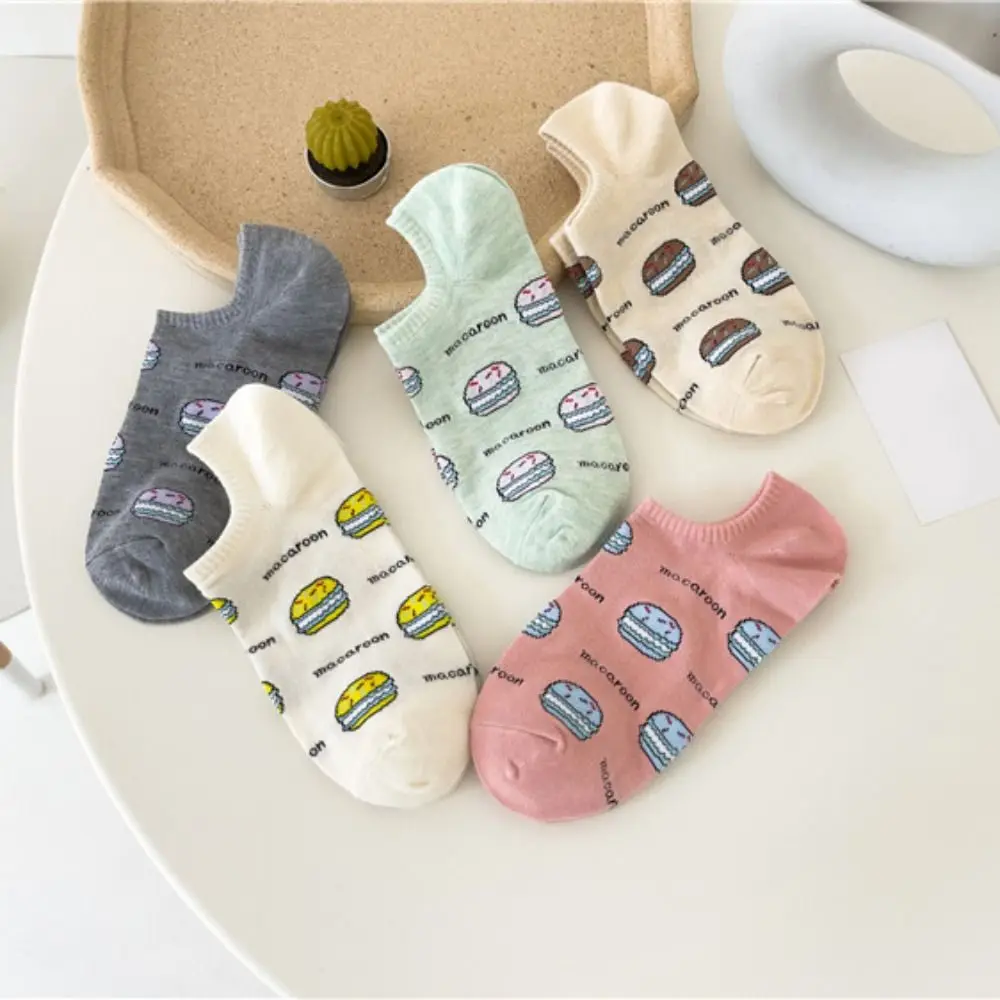 

5Pairs Sweet Heart Flower Boat Ankle Socks Hamburger Cotton Love Short Socks Anti-slip Female Hosiery Women's Socks Sports