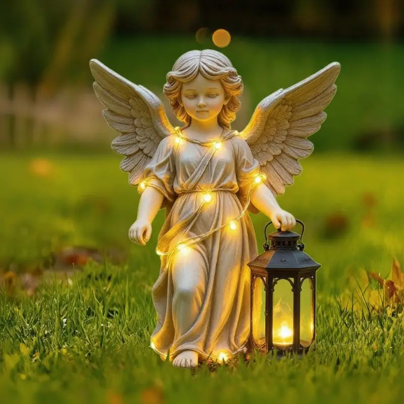 Warm LED Waterproof Angel Garden Stake 2D Acrylic Lantern for Outdoor Pathway Yard Decor
