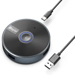 Conference Microphone with 5-in-1 Usb Adapter, 360 Omnidirection Computer Condenser Mic, Zoom Tabletop Micro for PC, Mac, LP