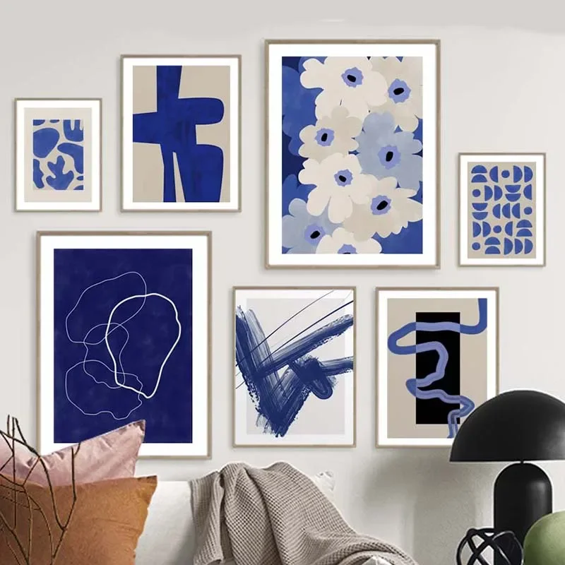 Pictures for Living Room Home Decor Blue Line Geometry Flower Wall Art Canvas Painting  Abstract Art Posters & Prints Hotel B