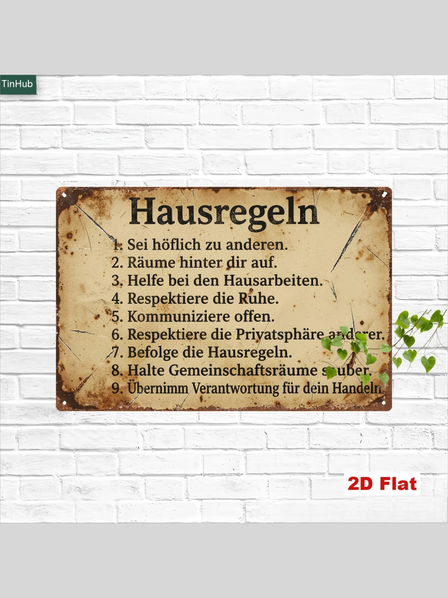 2D Flat 1pc Vintage German Family Rules Metal Sign, 7.87X11.81inch Iron Hanging Sign, German Hausregeln Life Motto Quote, Vintage Industrial Style Wall Decoration, Suitable for Living Room, Kitchen, Bar, Coffee Shop